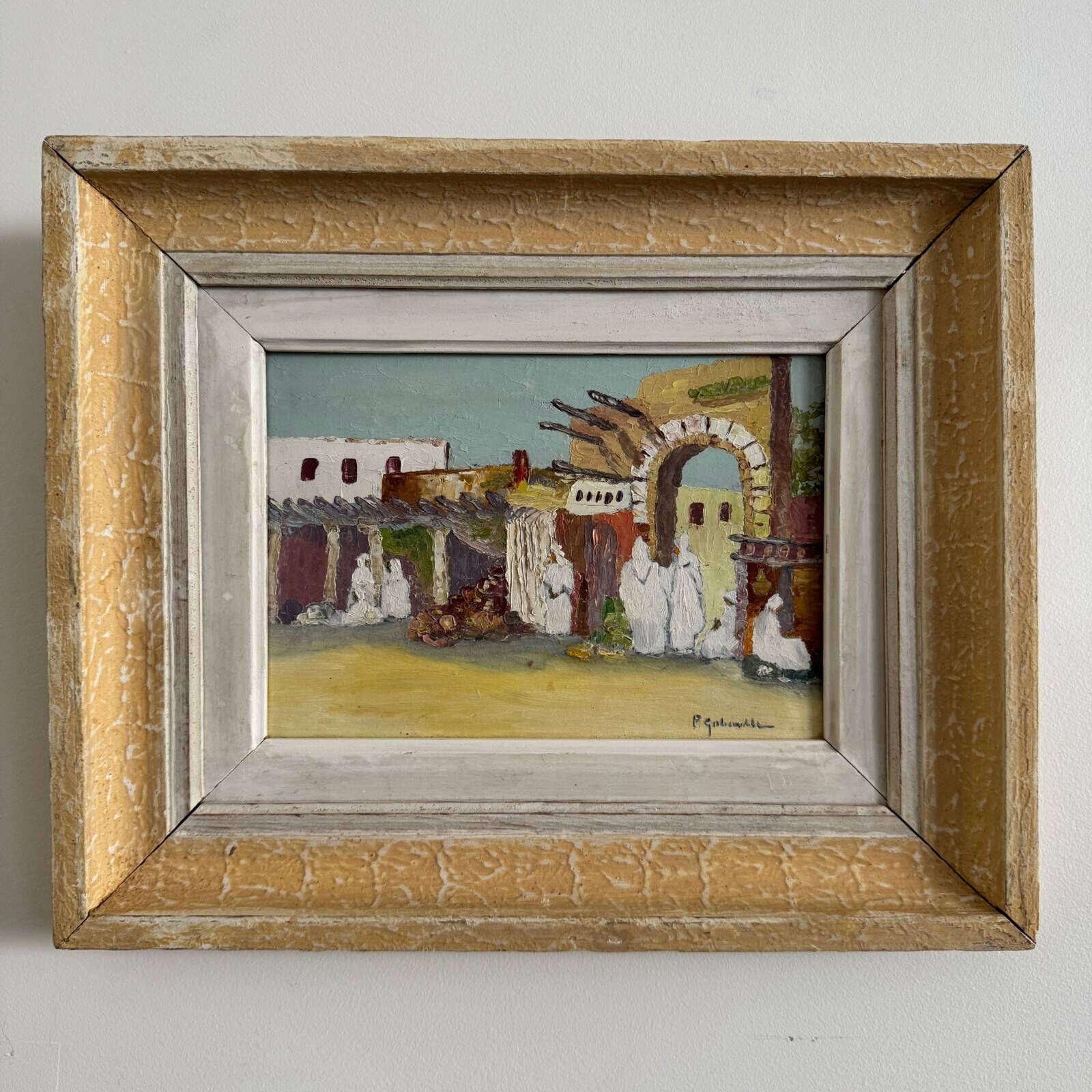 Oriental oil on cardboard with a knife by P. Gobewille