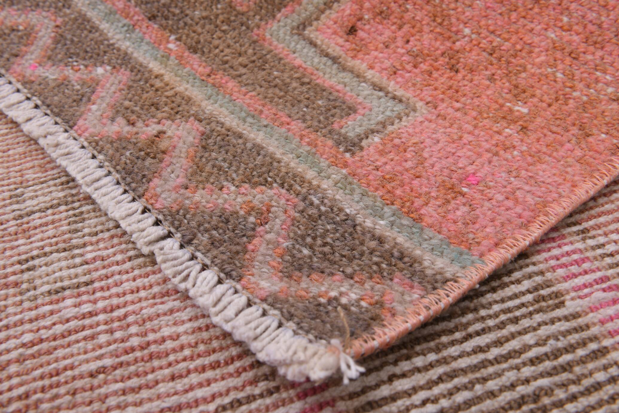 3x10 Salmon & Brown Ikat Pattern Vintage Runner Rug, 82x312Cm