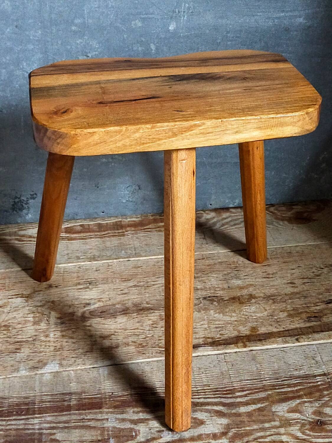 Solid wood tripod stool from the 50s