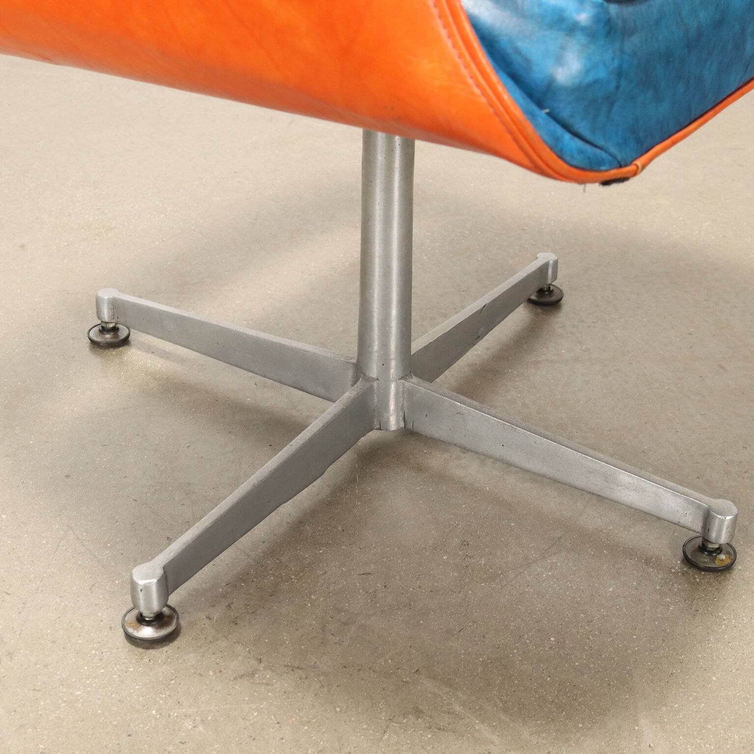 Vintage swivel armchair in faux leather and aluminum, 1960s-70s