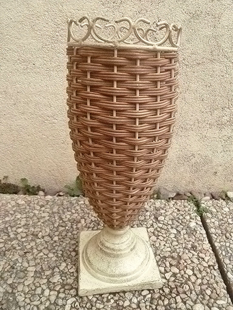 Vintage metal and wicker vase