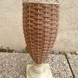 Vintage metal and wicker vase