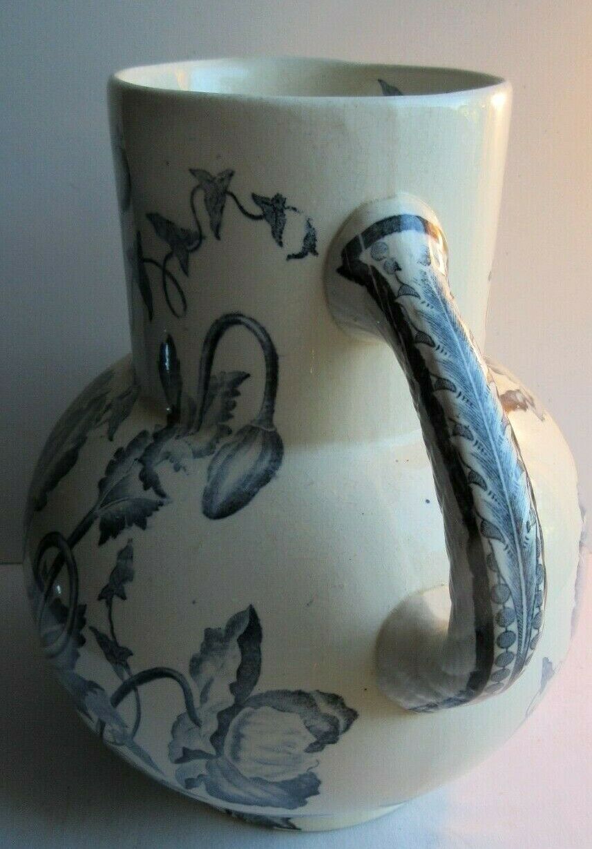 Art Nouveau toilet broc, blue-grey Iris décor, signed Longchamp