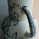 Art Nouveau toilet broc, blue-grey Iris décor, signed Longchamp