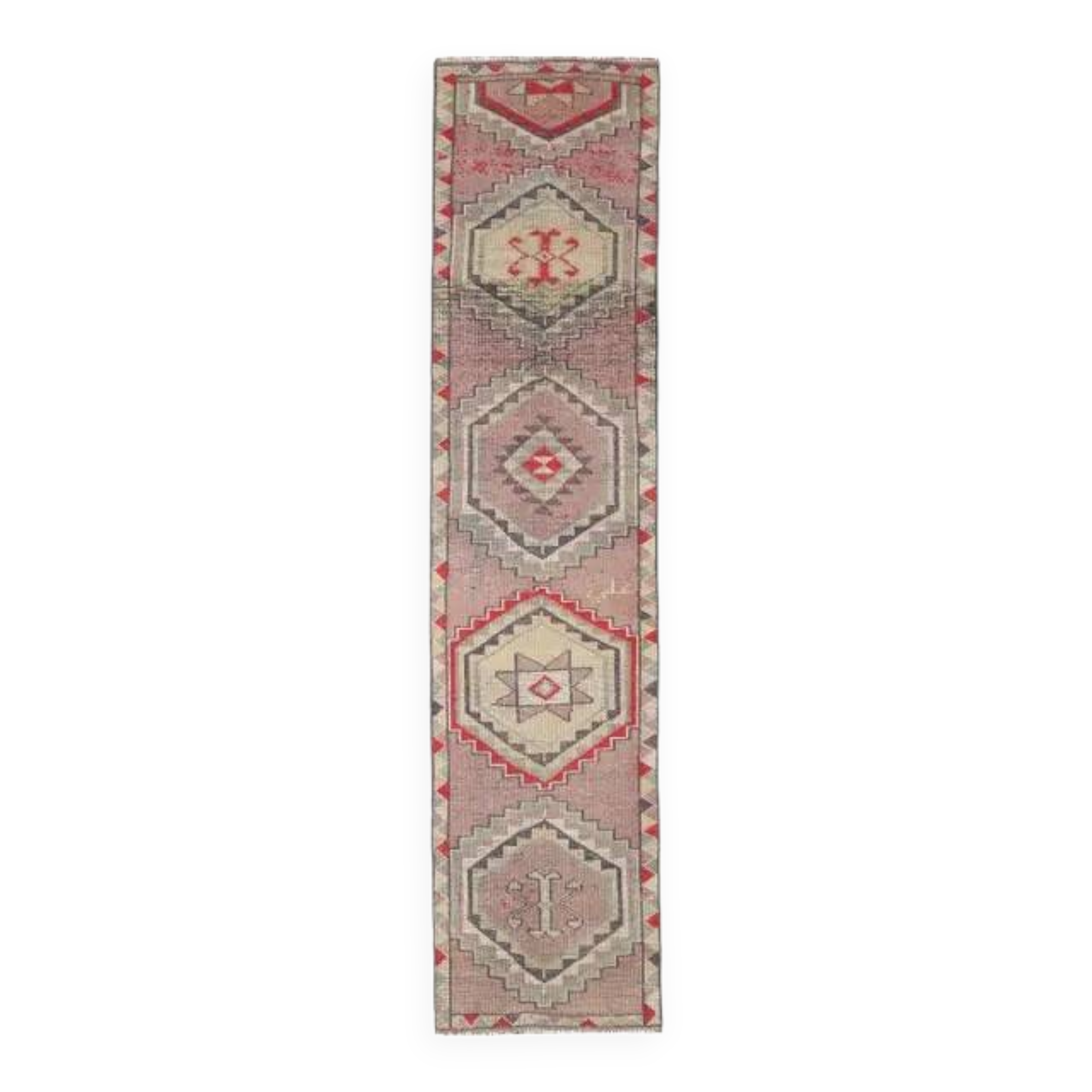 1970s Turkish hand-knotted wool cotton pink runner rug 94x335