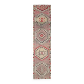 Tapis couloir en laine et coton noué à la main, rose, des années 1970, 94x335.