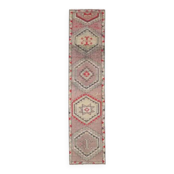 1970s Turkish hand-knotted wool cotton pink runner rug 94x335