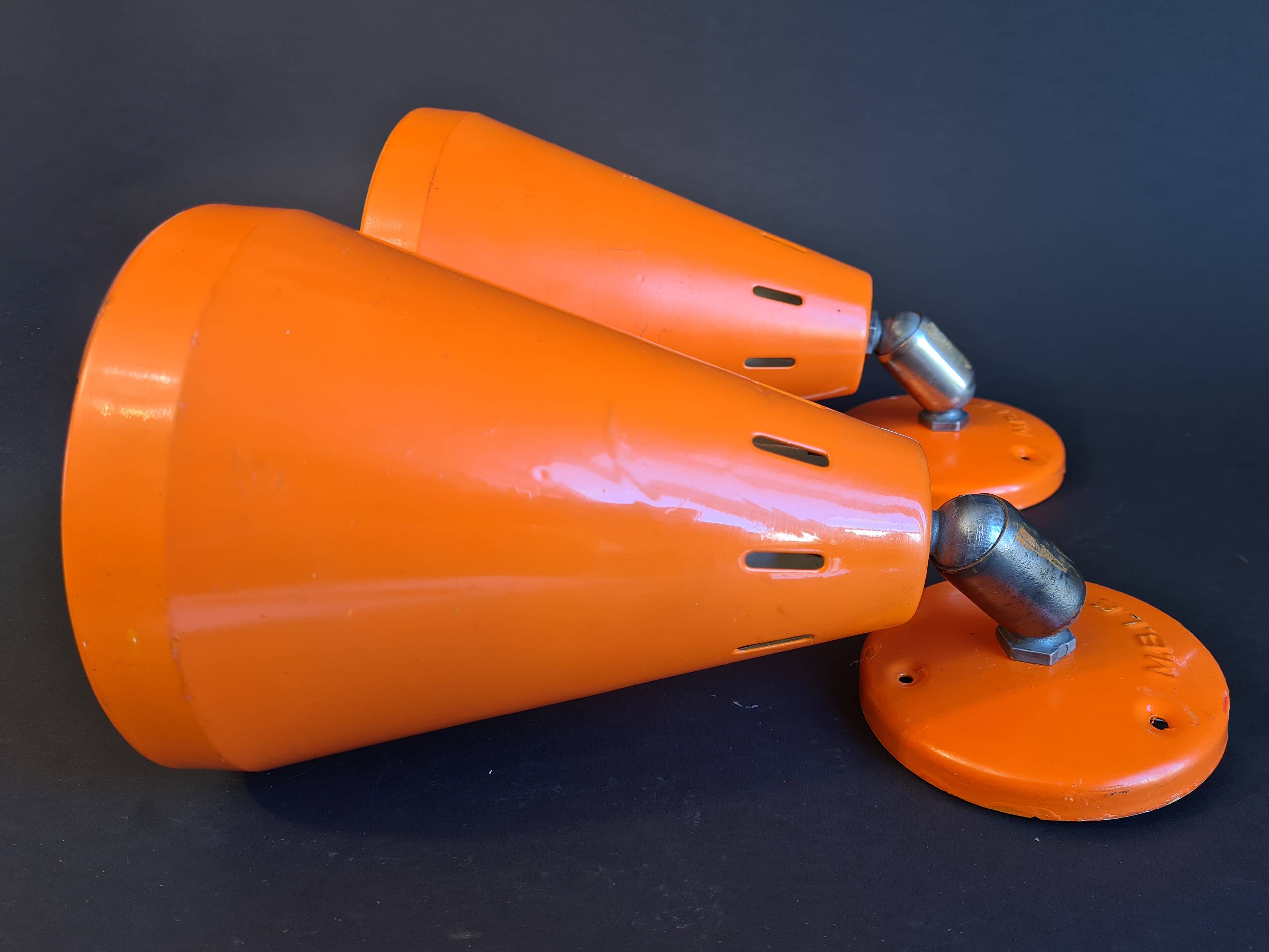 Authentic Pair of Seventies Orange wall lights from the "MBLE" brand.