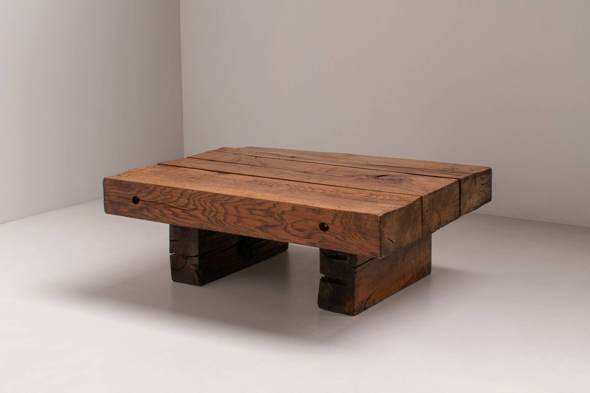 Solid Oak Wabi Sabi Coffee Table, France, 1950s