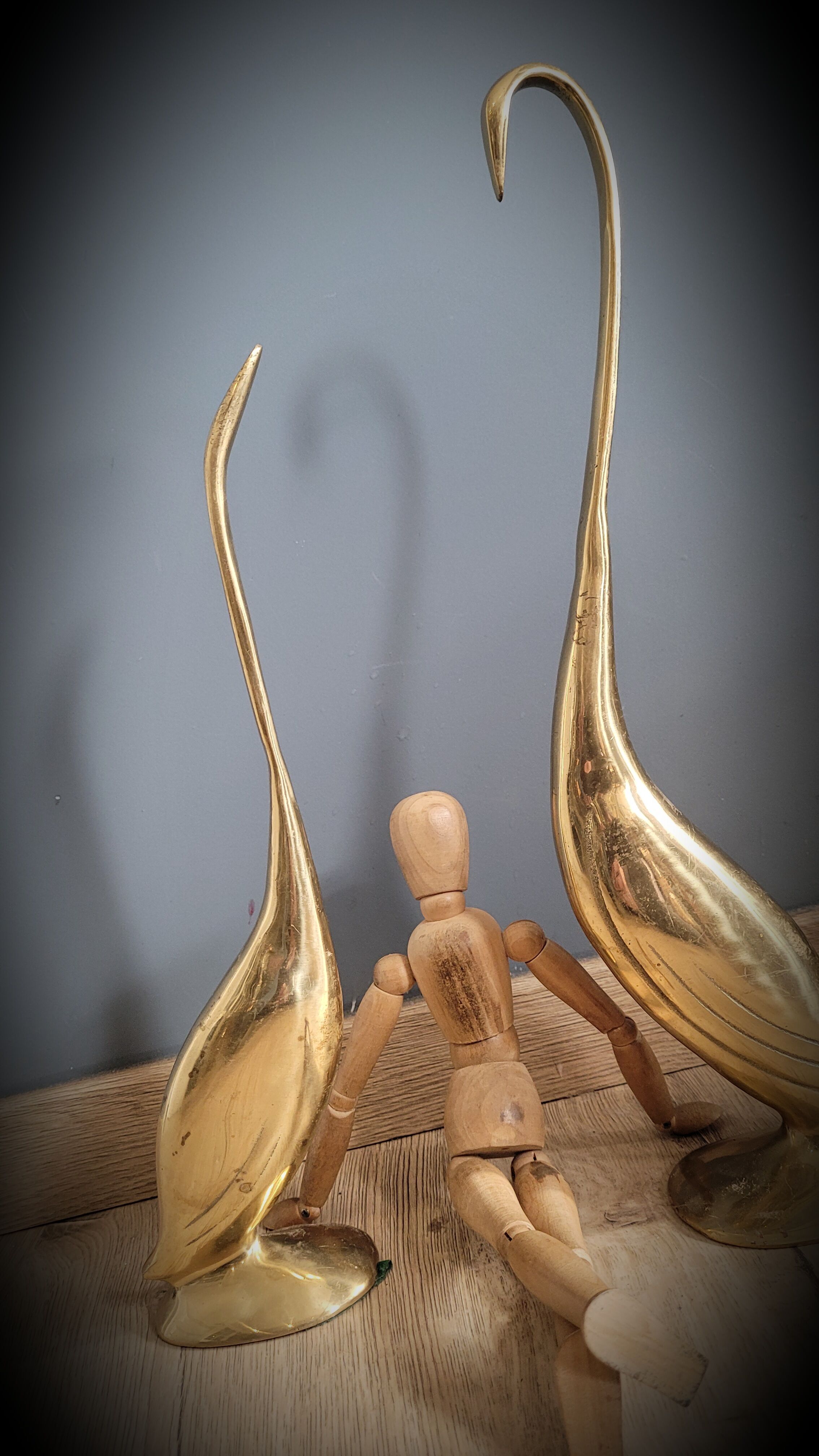 Duo brass swans