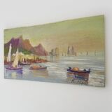 Huile sur bois de Riccardo Capone pêcheurs Italie Années 50 60