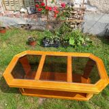 Vintage glass and wood coffee table