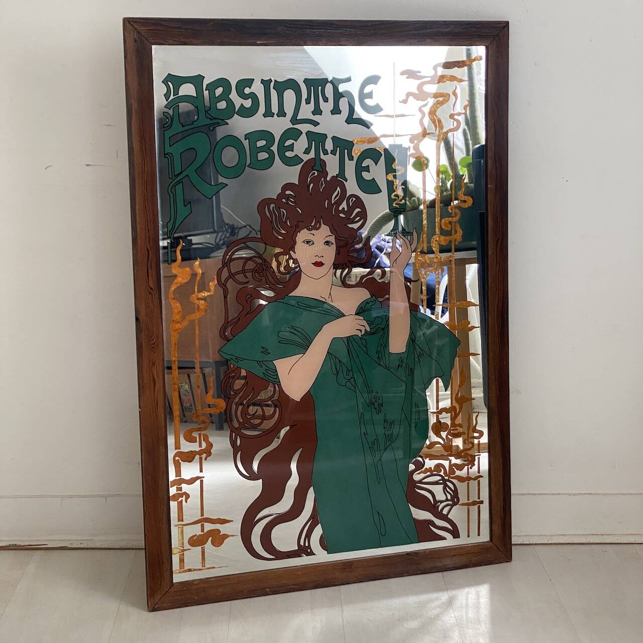 Advertising painted mirror Absinthe Robette Art Nouveau