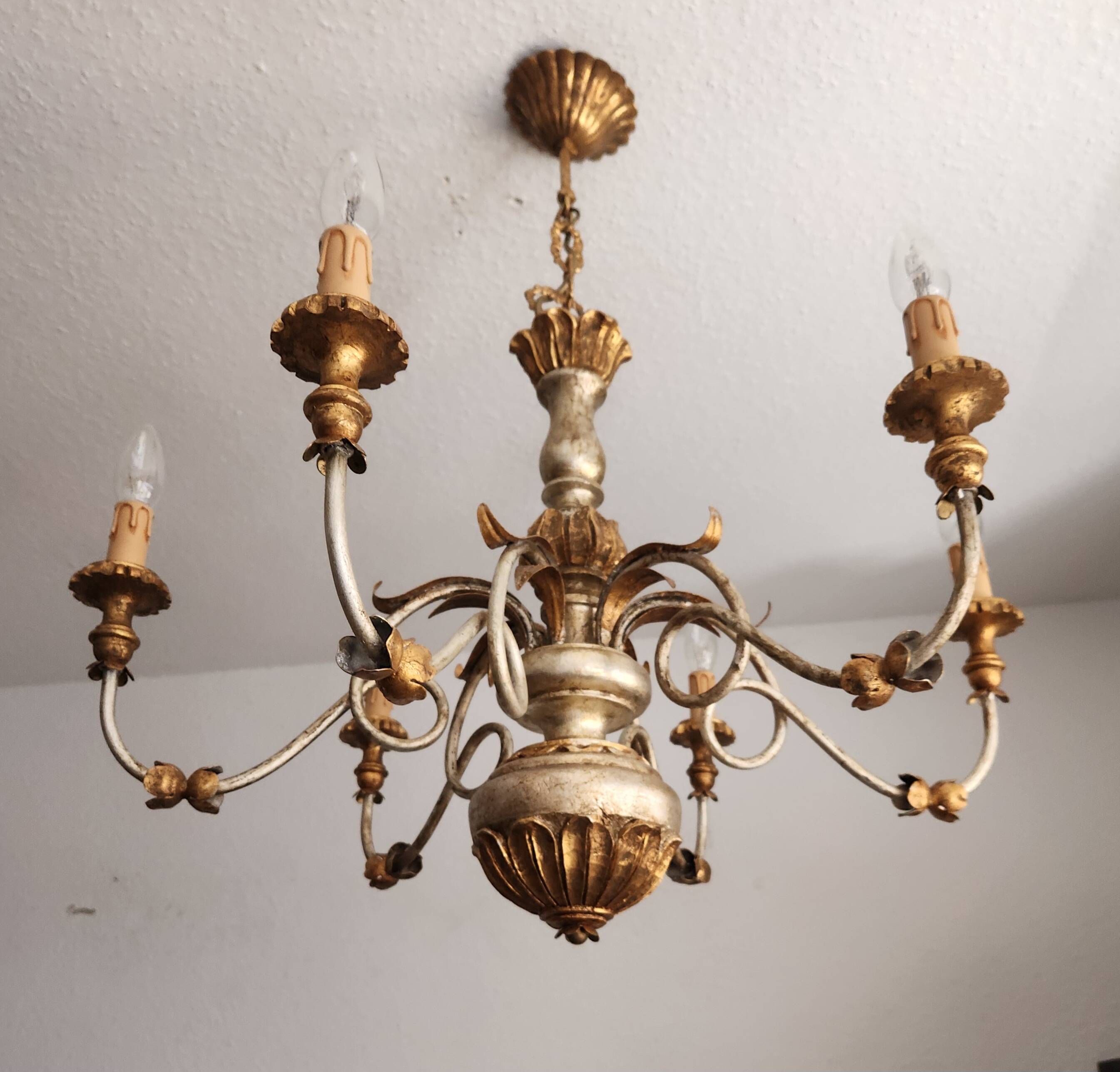 Antique gilded silver chandelier Florentine Rococo Louis XV Italy