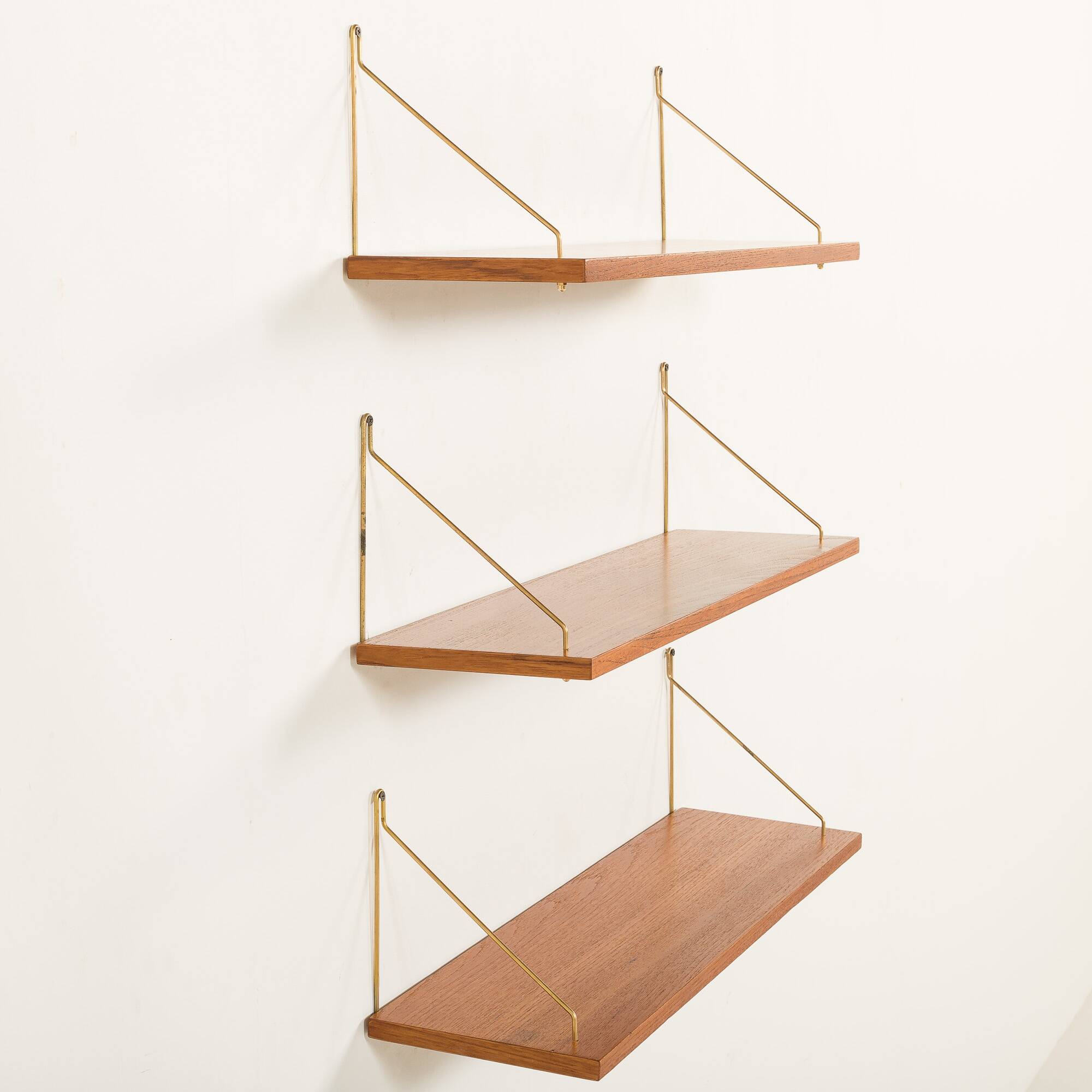 Danish mid century teak floating shelves set of 3, 1960s