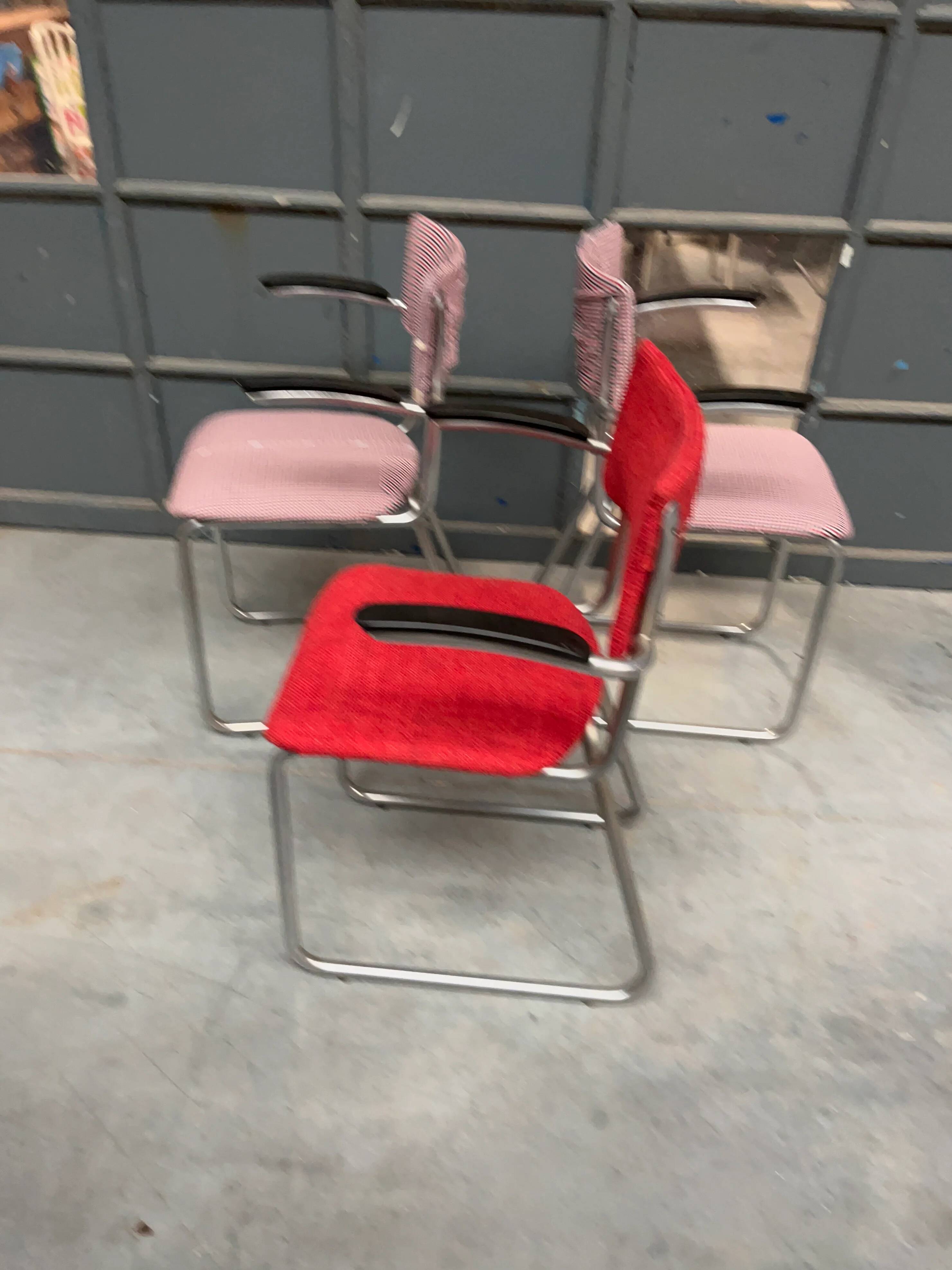 Set of 3 vintage cantilever chairs reupholstered.