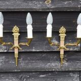 Vintage French Empire Sconces: Gilt Bronze, Salmon Column Double Arm Light
