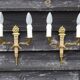Vintage French Empire Sconces: Gilt Bronze, Salmon Column Double Arm Light