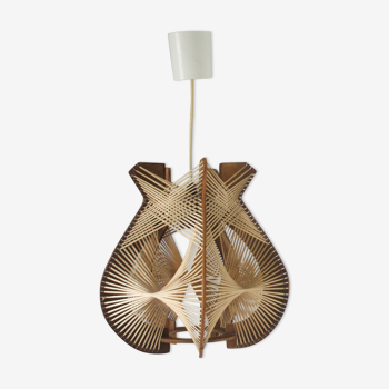 Suspension vintage scandinave en bois et fils tendus