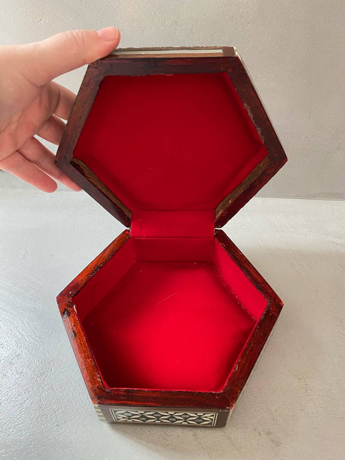 Vintage mother-of-pearl and wood jewelry box