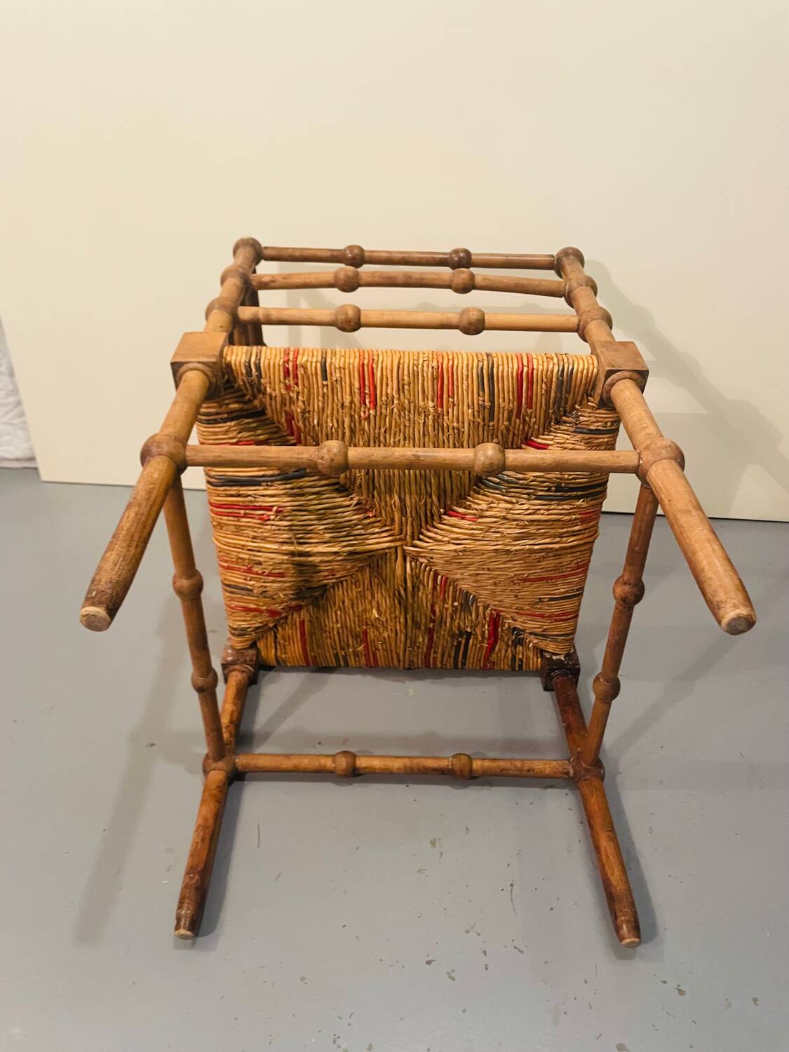 Vintage Art Deco wood and straw corner chair, 1930s