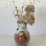 Vintage Brown Bud Fat Lava Ceramic Flower Art Vase Handmade Home Decor 1970