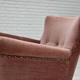 1970s, Danish armchair, salmon pink furniture velour, beech wood.