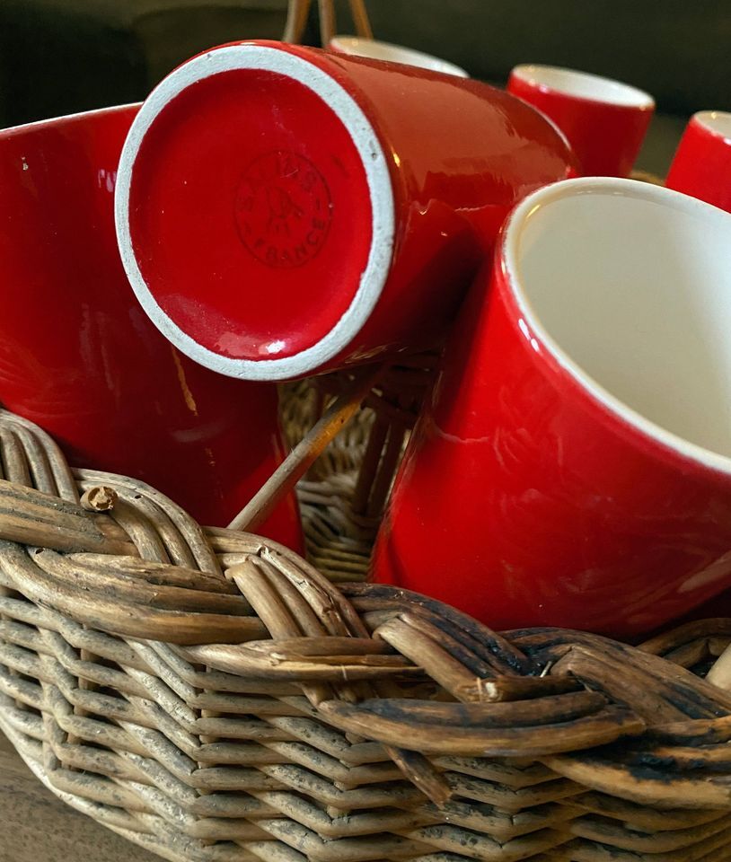 Pitcher service and 8 orangeade glasses 60s ceramic Salins