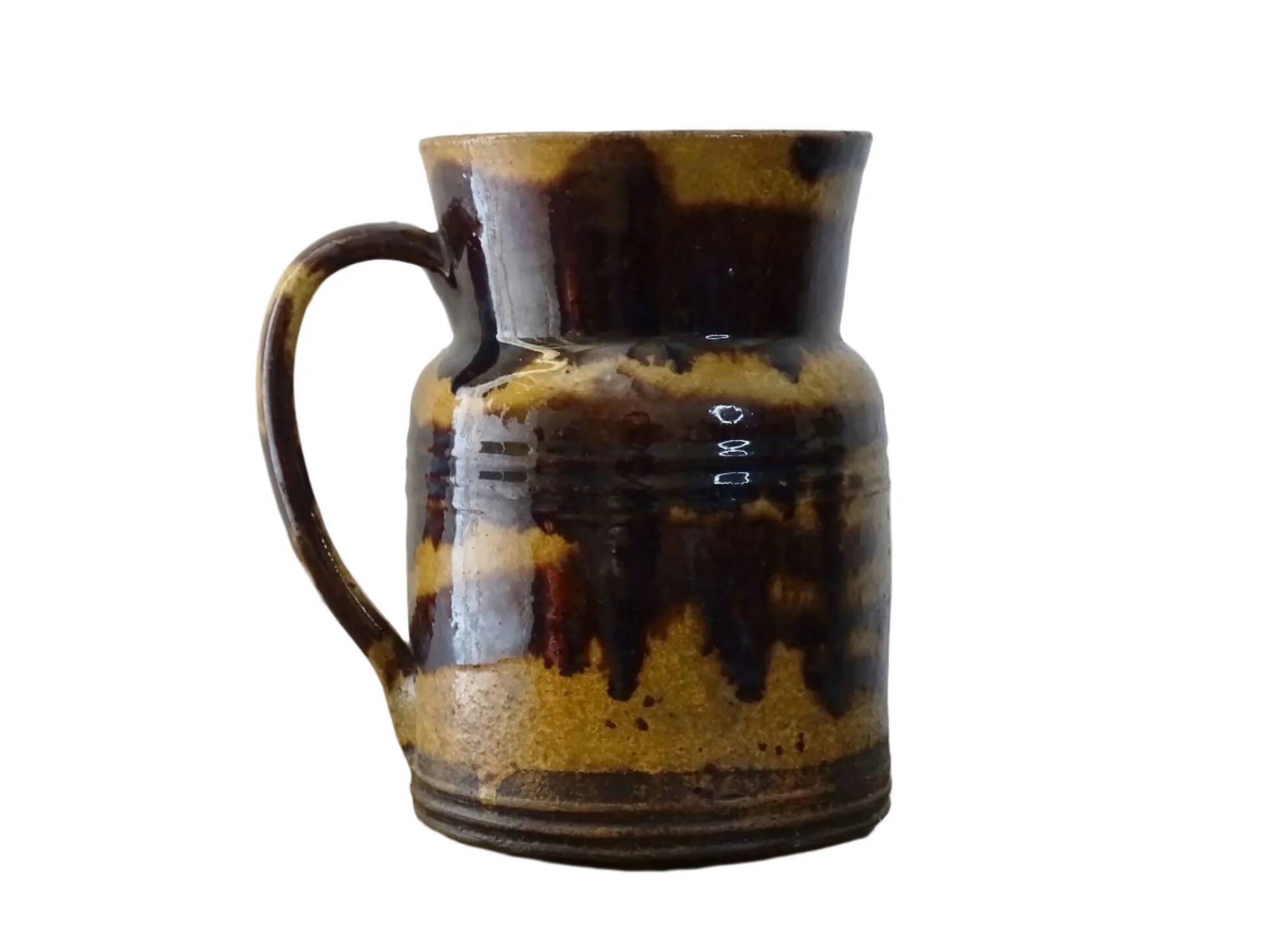 Cruche ancienne en céramique française de Dieulefit, à glace brune