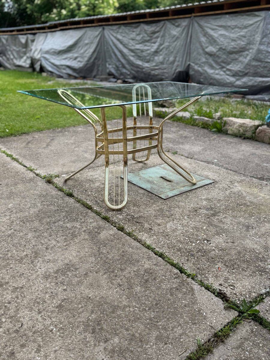 Brass and glass dining table, Italy, 1970s