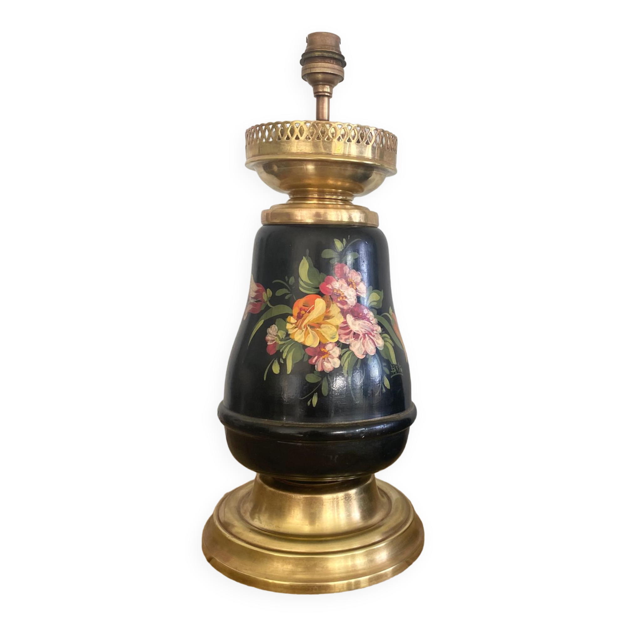 19th century ceramic lamp base, 2 m fabric cable