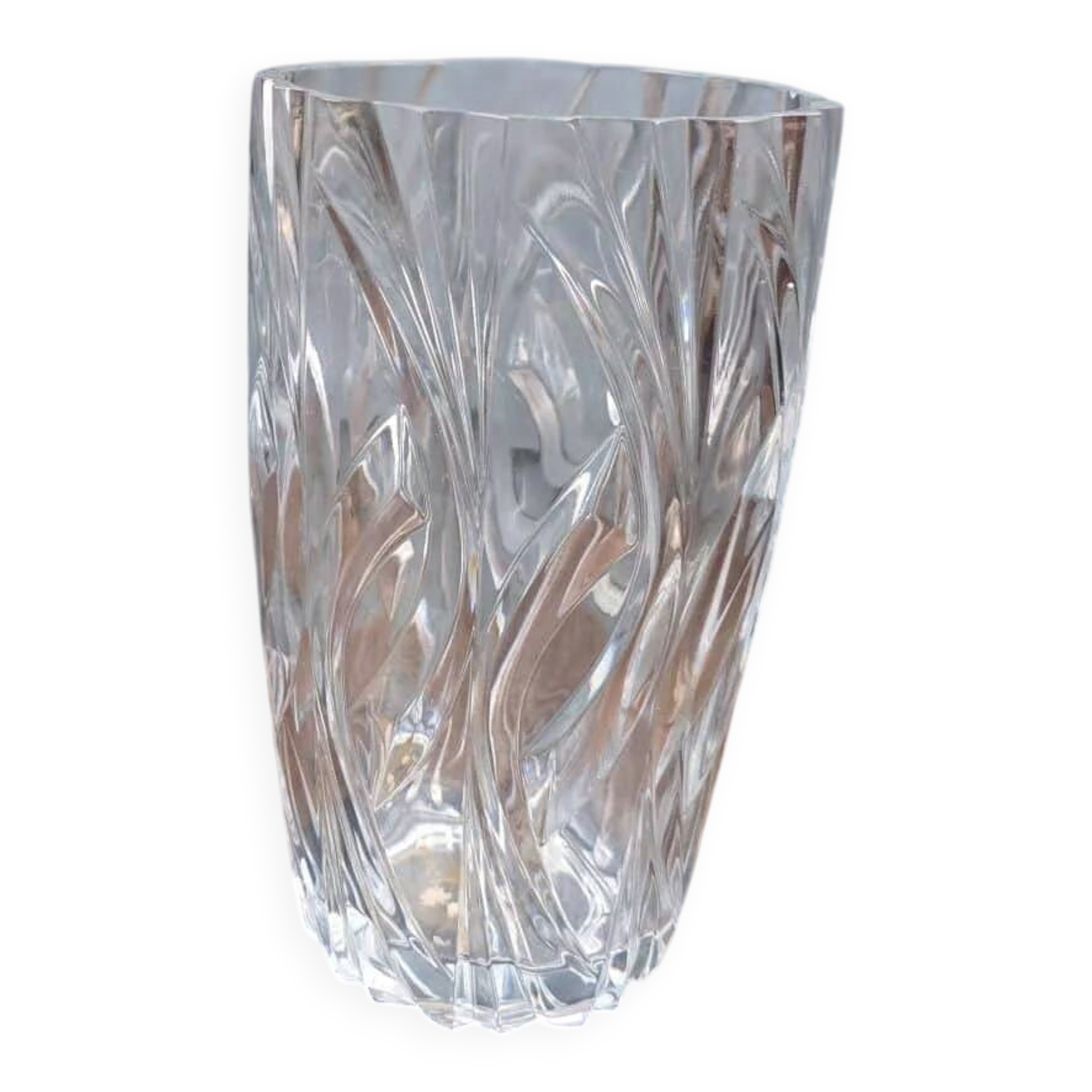 Grand vase vintage en verre moulé transparent