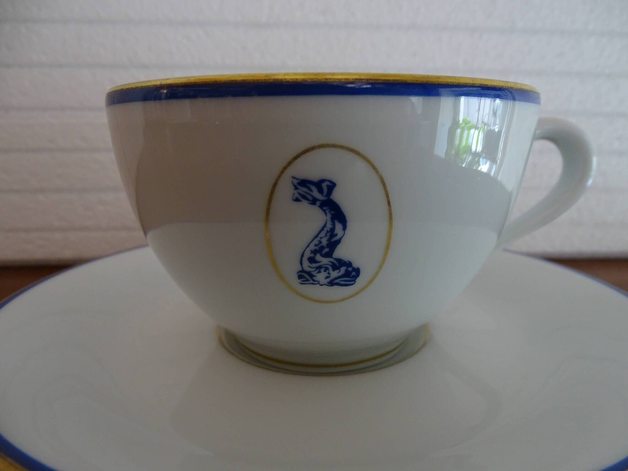 2 Bernardaud Limoges porcelain chocolate cups dolphin model - B & Cie
