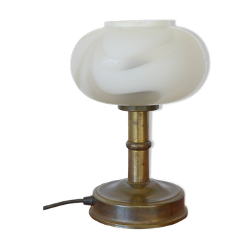Vintage Murano glass style mushroom desk lamp brass bedside lamp 1970's