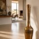 Large brass vase – sculptural piece – geometric decor – 64.5 cm