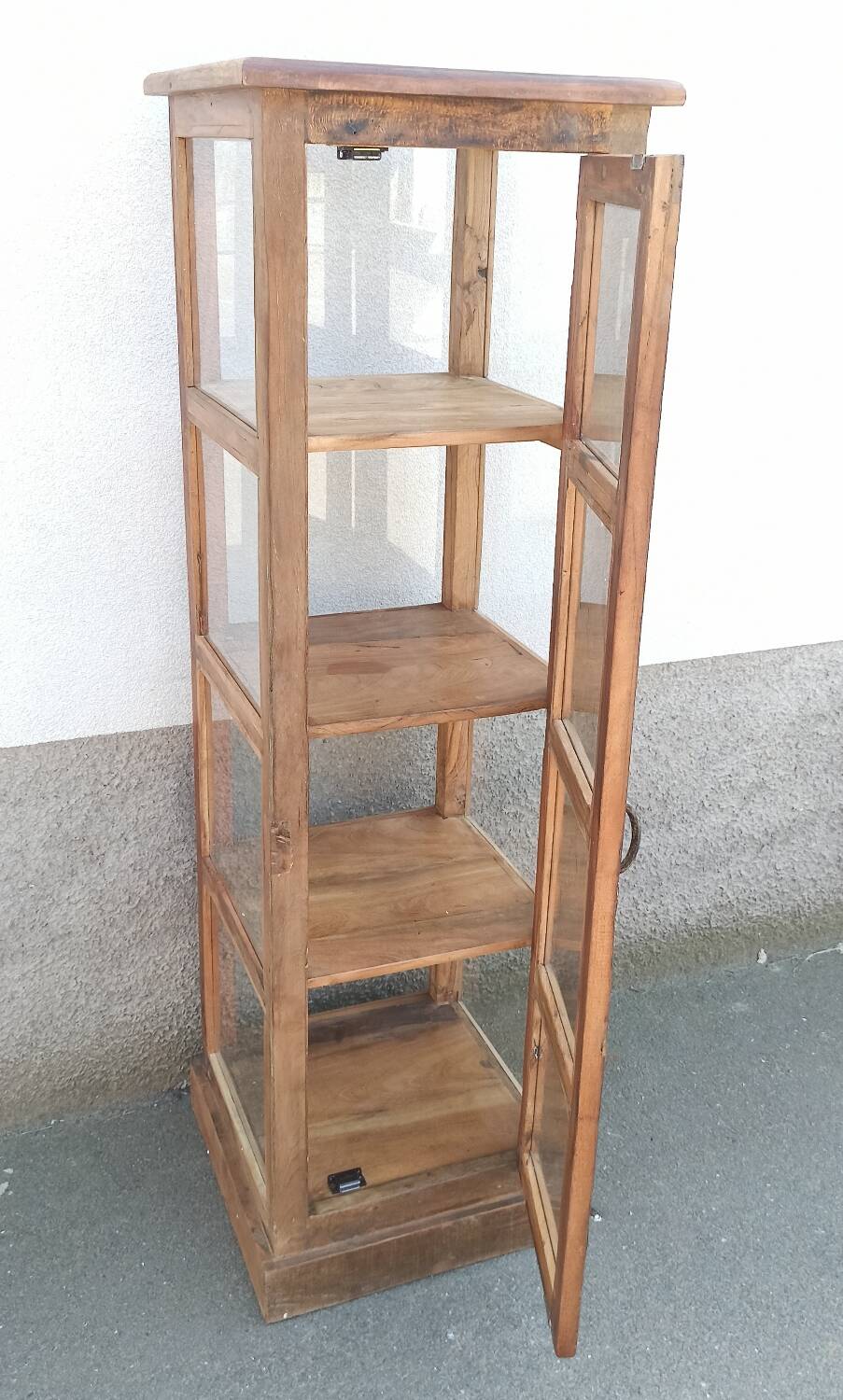 Tall display case in old wood