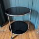 Vintage side table on wheels – black glass top