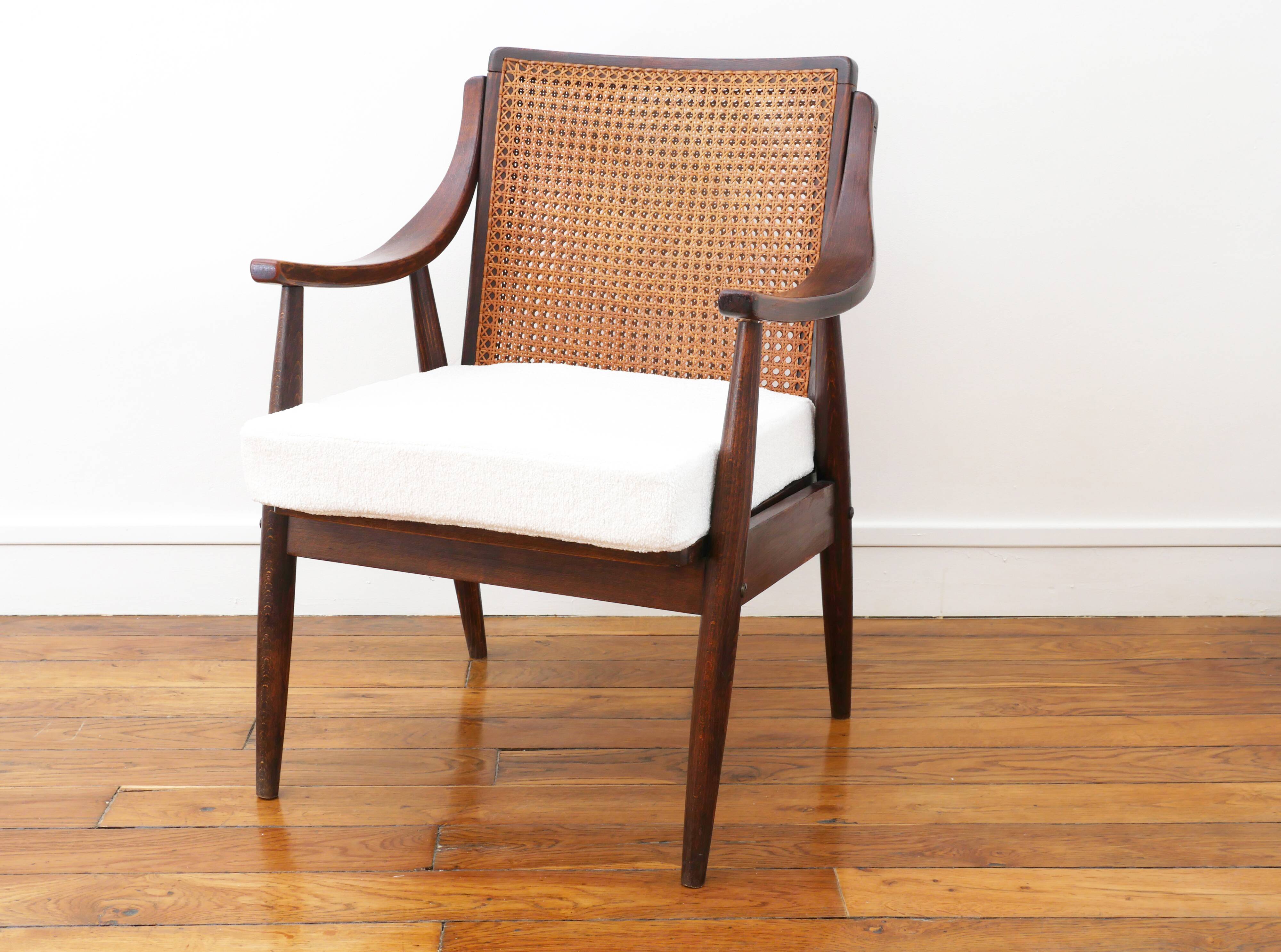 Fauteuil vintage en cannage - Restauré - Assise neuve