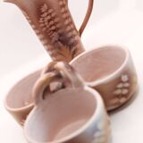 Lot of a pitcher and bowl with old pink flowers by Jean Austruy