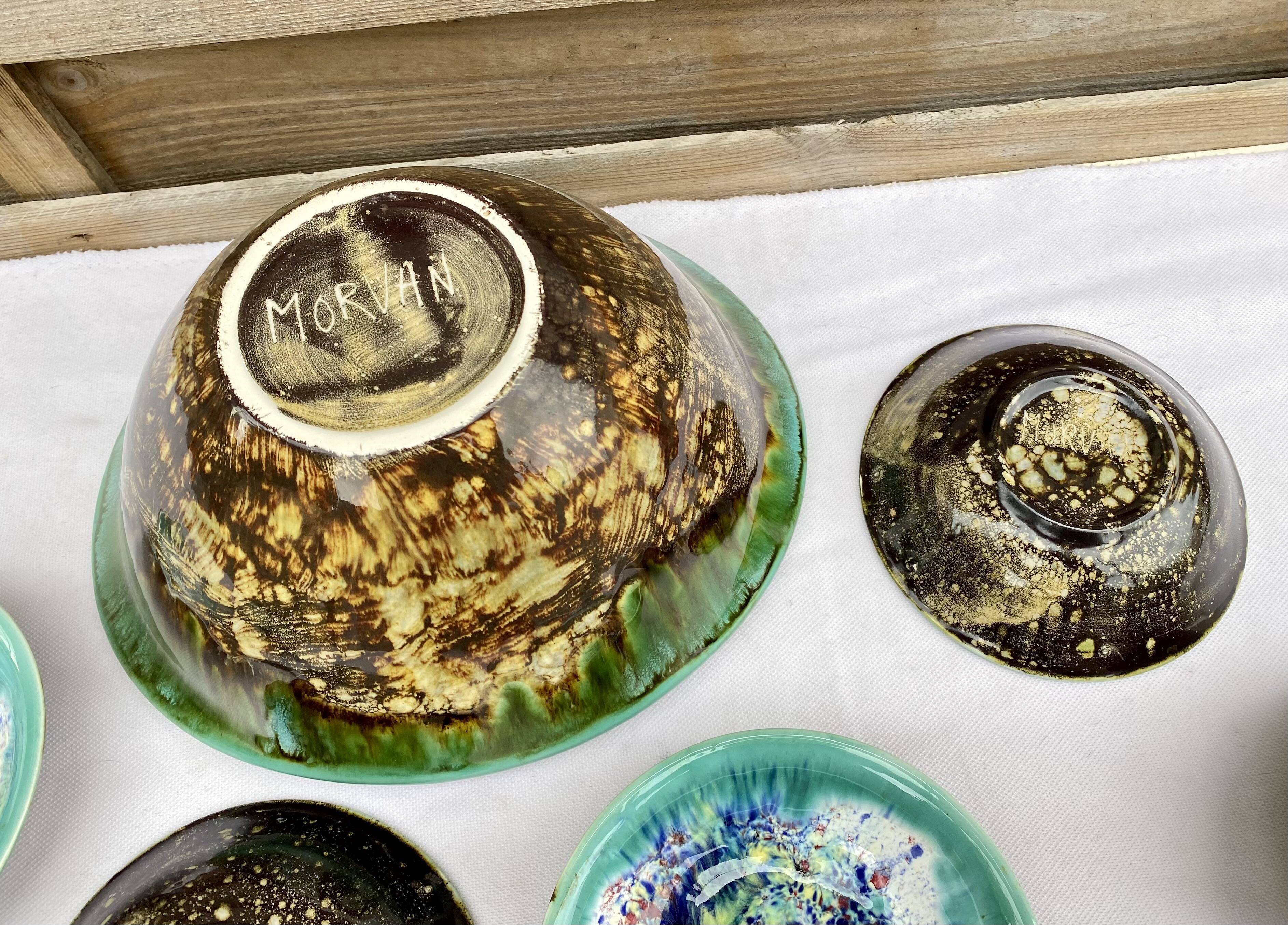 Salad bowl dessert service & 8 ramekins sandstone from the vintage Morvan 70s