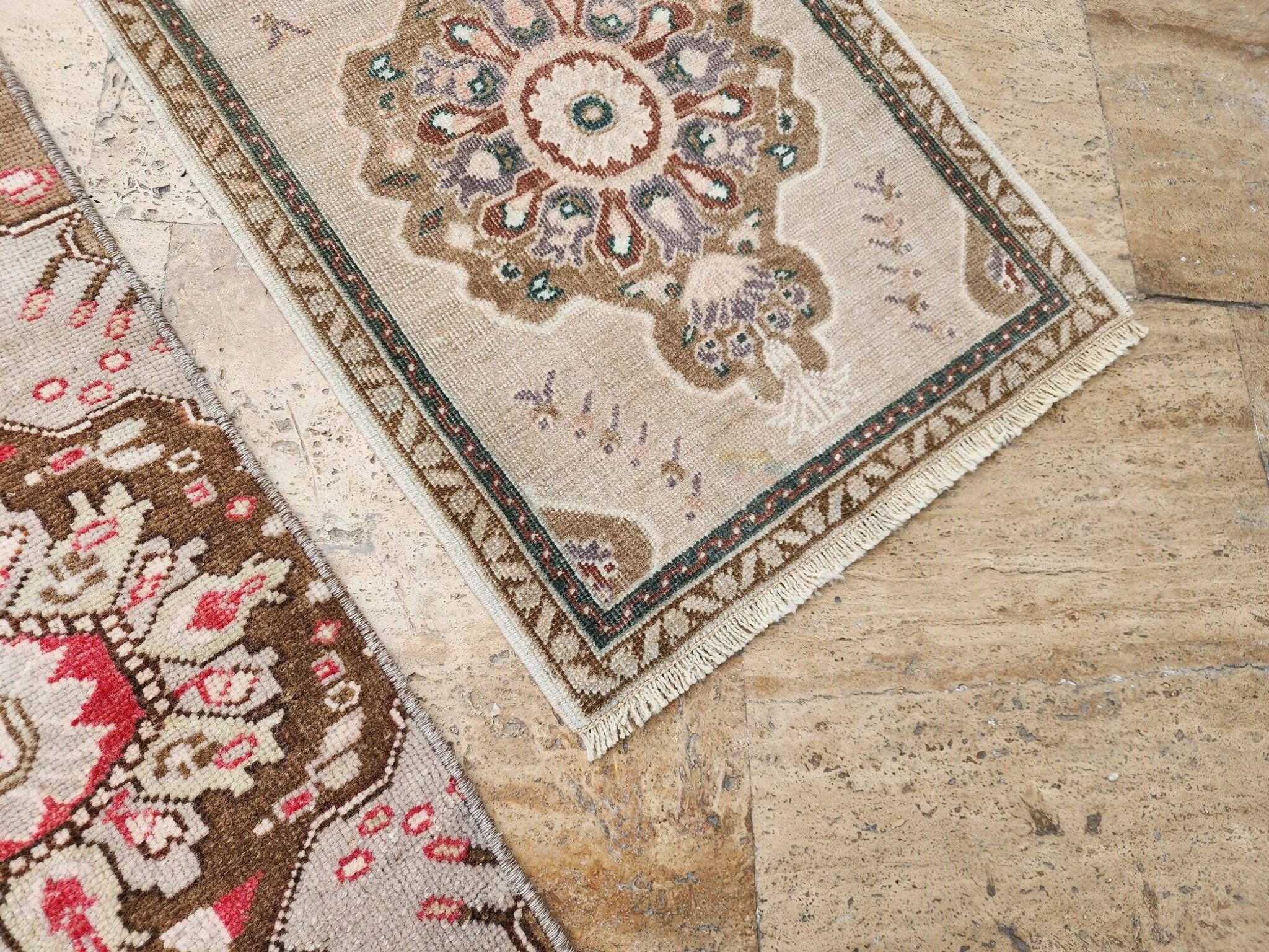 Set of 2 vintage handmade Turkish rugs 51x66 cm