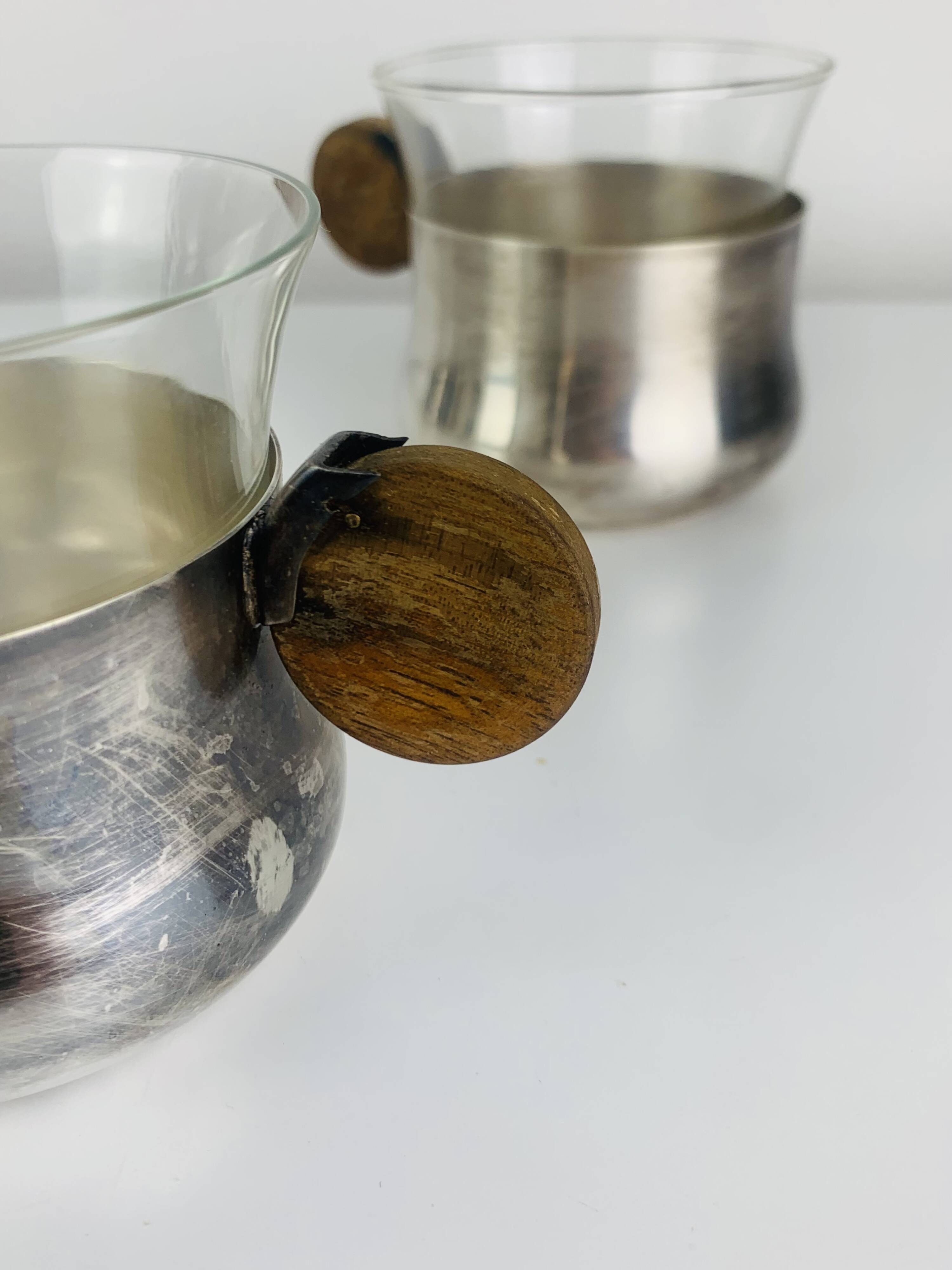 6 Art Deco silver-plated metal and glass cups by Sigg Switzerland