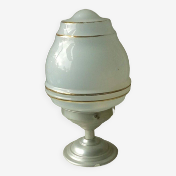 Opaline ceiling light with art deco aluminum support