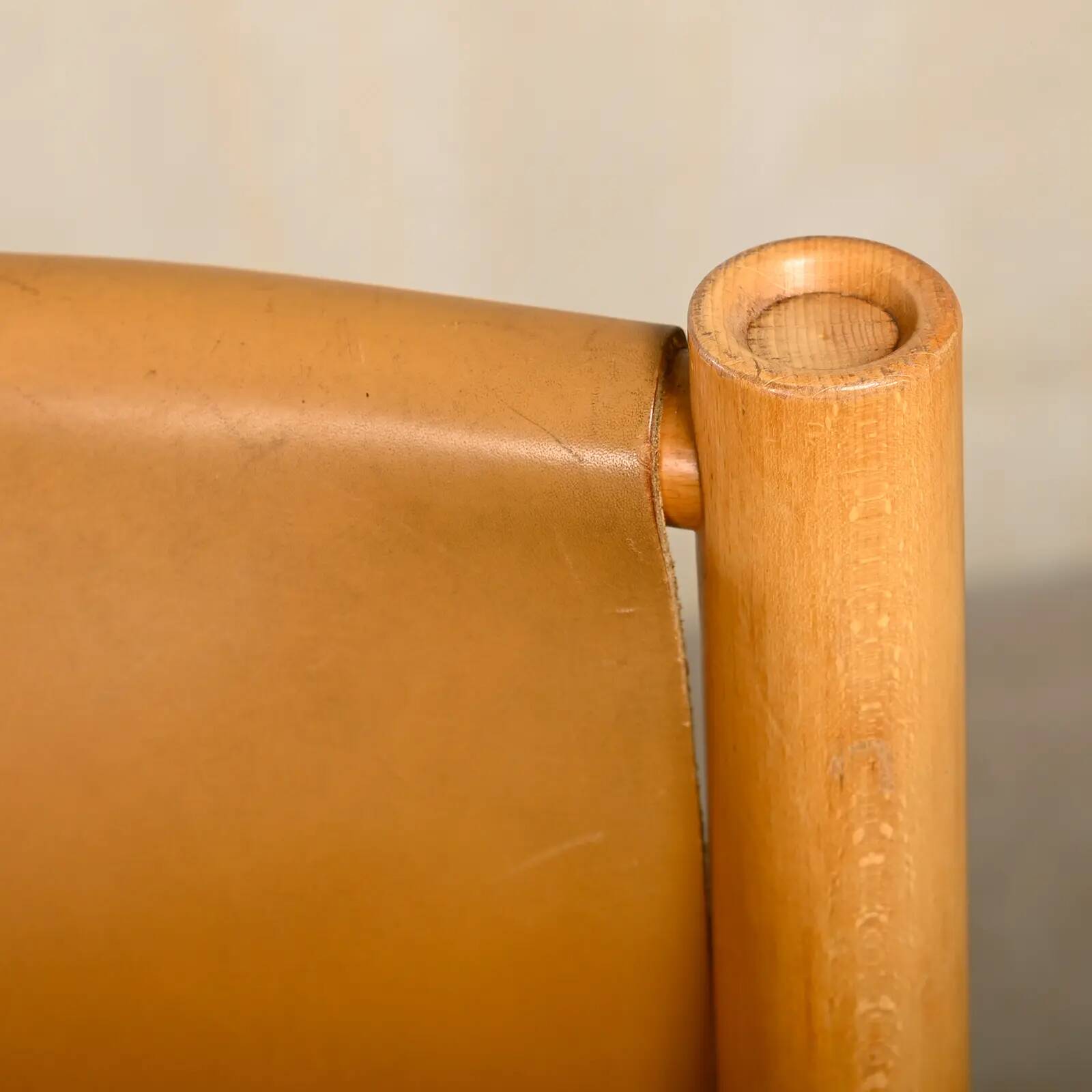 Armchair Wood and cognac colored Saddle Leather, Ibisco Italy 1970s