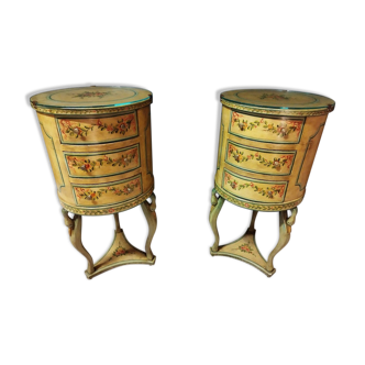 Pair of venetian bedside tables cylindrical shaped lacquered wood