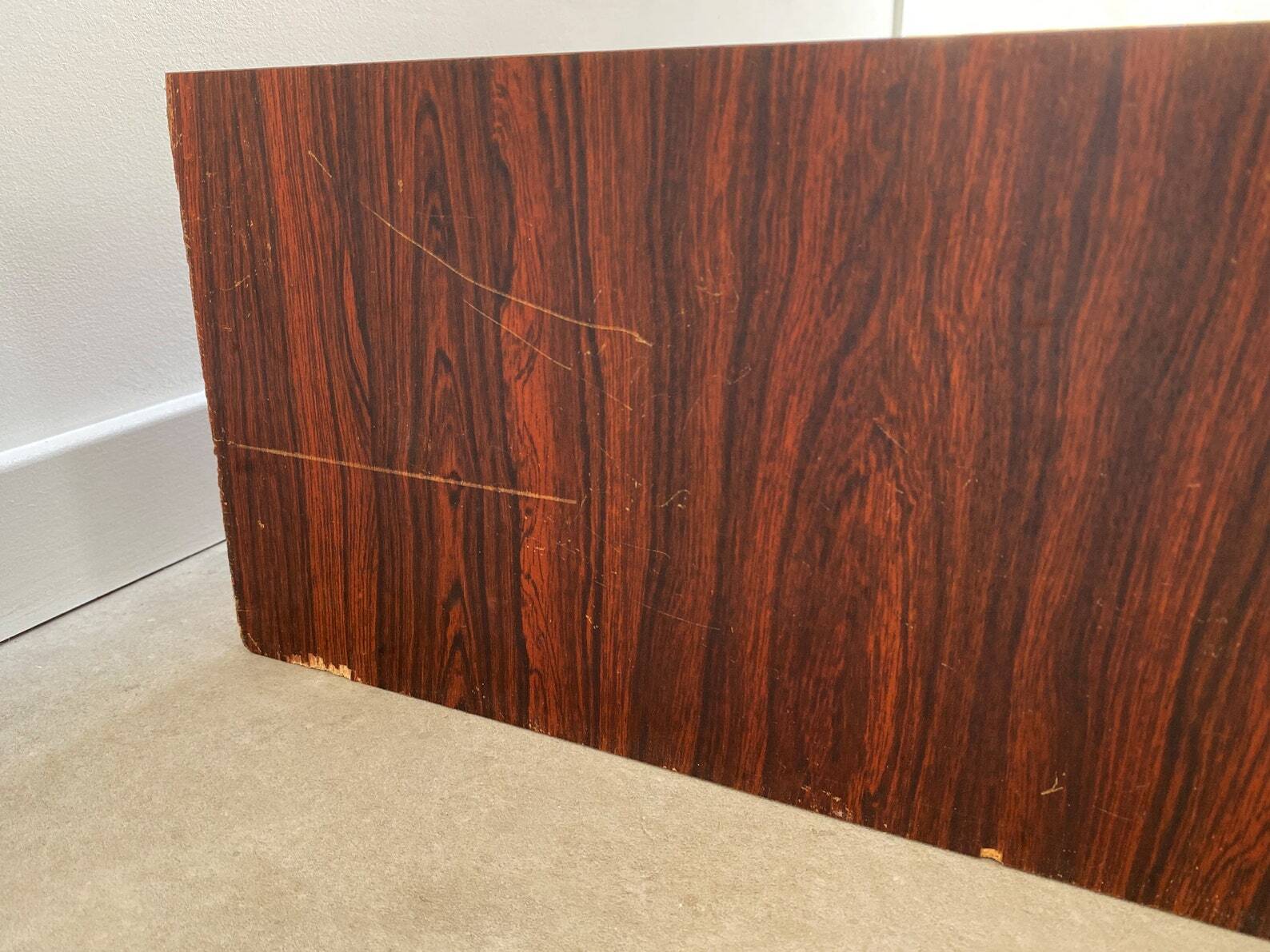 Mid Century rosewood cabinet with 2 beige plastic drawers