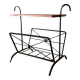 Vintage magazine rack and harness in wood and wrought iron