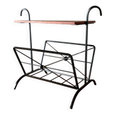 Vintage magazine rack and harness in wood and wrought iron