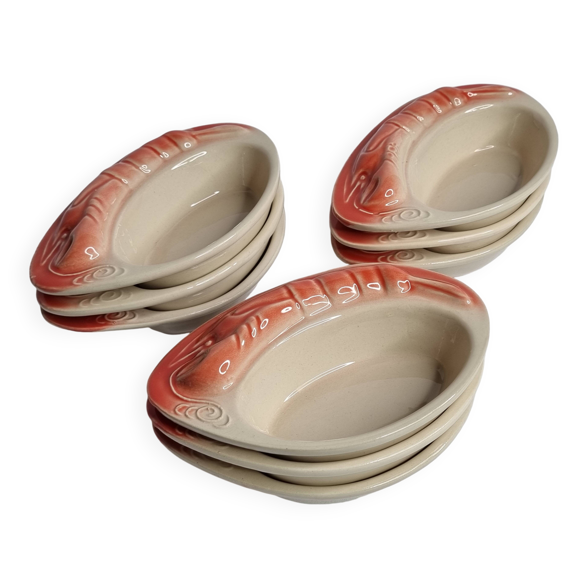 Set of 9 Vintage "Crayfish" Ceramic Bowls, "Charles Amand"