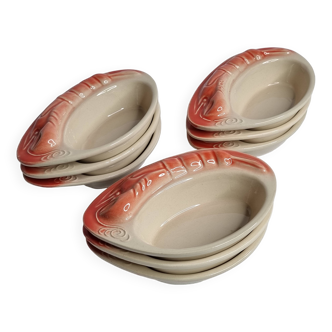 Set of 9 Vintage "Crayfish" Ceramic Bowls, "Charles Amand"
